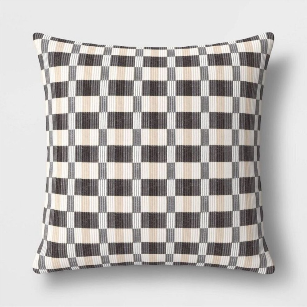 Threshold Plaid Checkered Oversized 24" x 24" Throw Pillow - Black and Cream